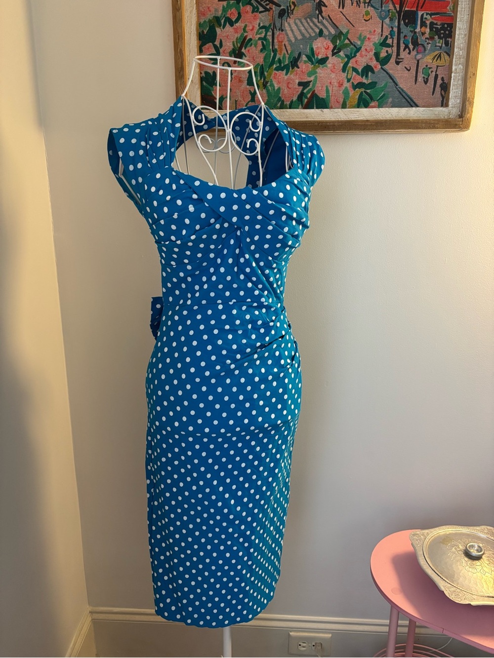 Stop Staring Teal Blue Polka Dot Cap Sleeve Midi Dress